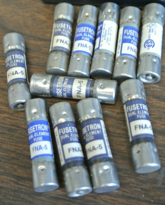 LOT of 11 / BUSS FNA5 FUSETRON FUSE / 5A / 125V / NEW SURPLUS / FNA-50