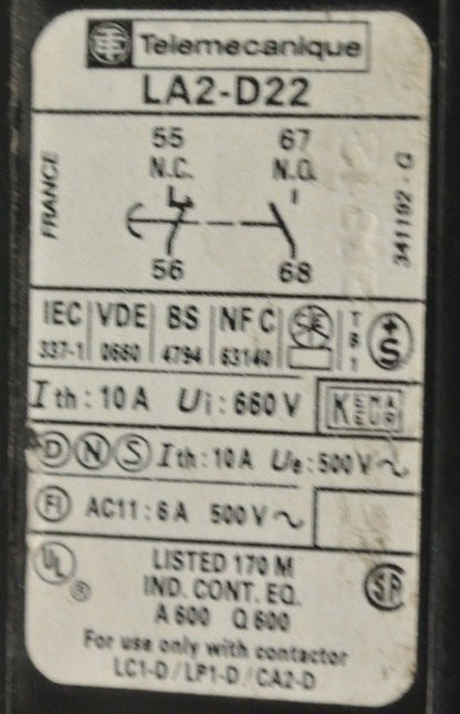 TELEMECANIQUE LA2-D22 - TIME DELAY MODULE / TIMER / ON DELAY / 0.1 to 30 SECONDS1