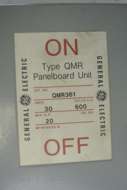 GE QMR361 FUSIBLE QMR-TYPE PANELBOARD / DISCONNECT SWITCH - 600V, 30A, 3-POLE1