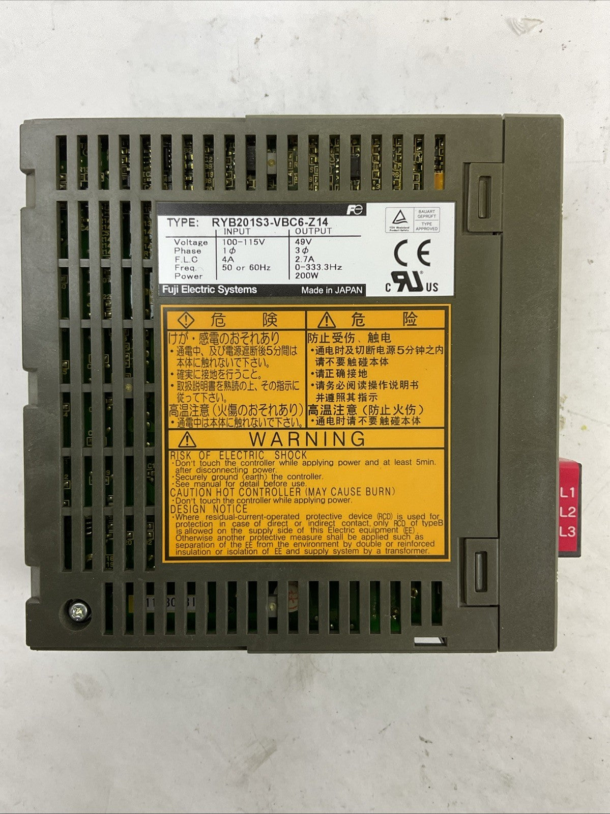 FUJI FALDIC RYB201S3-VBC-Z14 SERVO DRIVE OUTPUT 49V INPUT 100-115V1