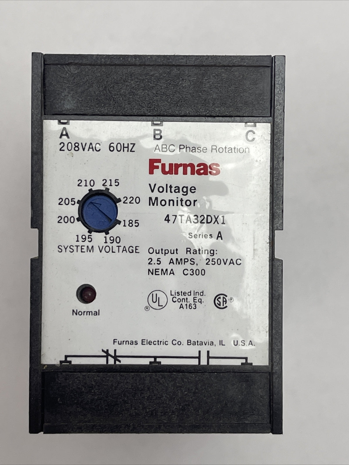 FURNAS 47TA32DX1 VOLTAGE MONITOR 208VAC 60HZ SER A OUTPUT 2.5A 250VAC NEMA C3000