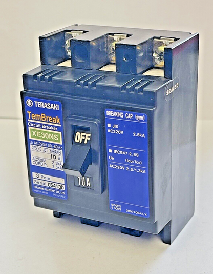 TERASAKI - XE30NS- CIRCUIT BREAKER - 3 POLE, 10 AMP, 50-60Hz, 220 VAC0