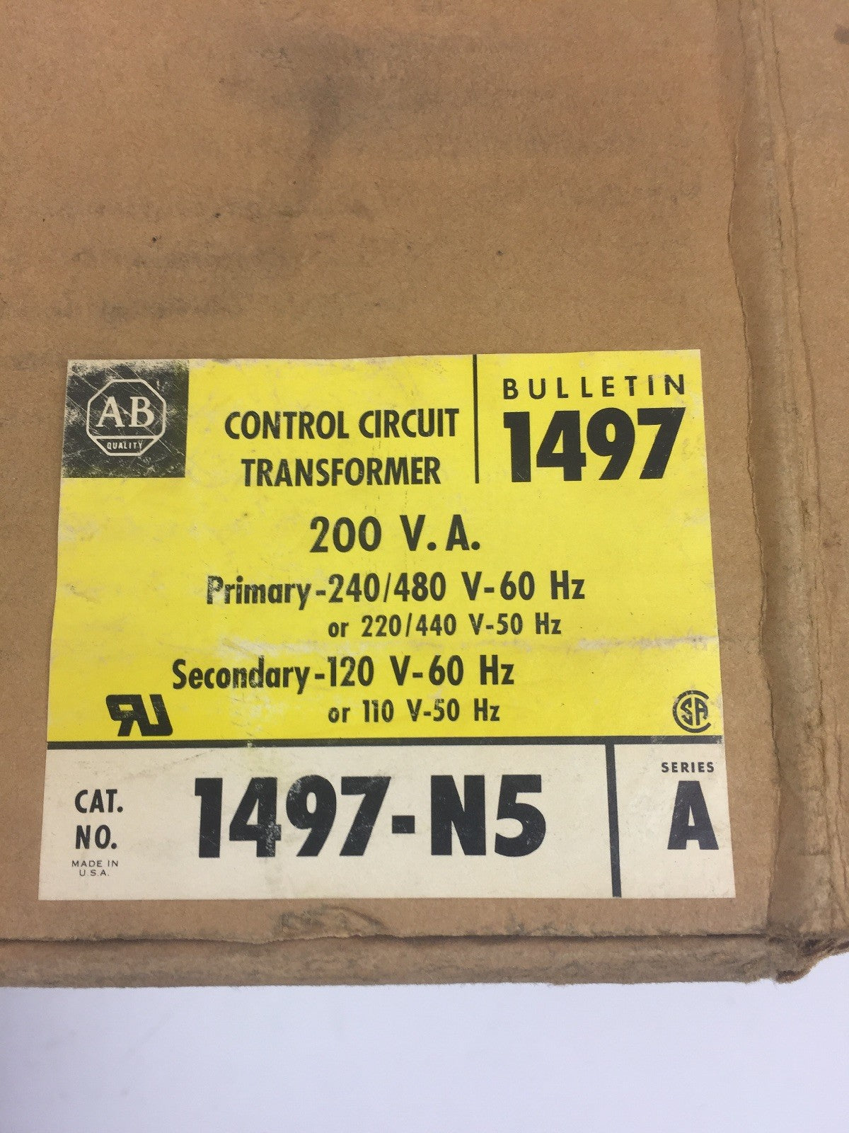 ALLEN BRADLEY 1497-N5 CONTROL CIRCUIT TRANSFORMER .200 KVA 240/480V 60HZ SER A1