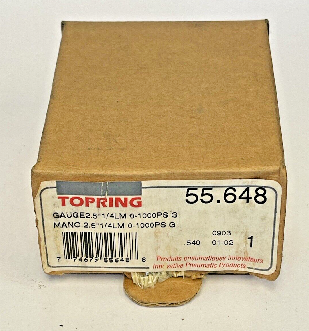 TOPRING - 55.648 - PRESSURE GAUGE - 2.5" DIAMETER, 1/4" LM, 0-1000 PSI1