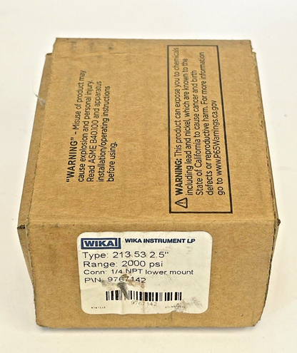WIKA -  9767142 - PRESSURE GAUGE - 2.5" DIAMETER, 1/4" NPT LM, 0-2000PSI1