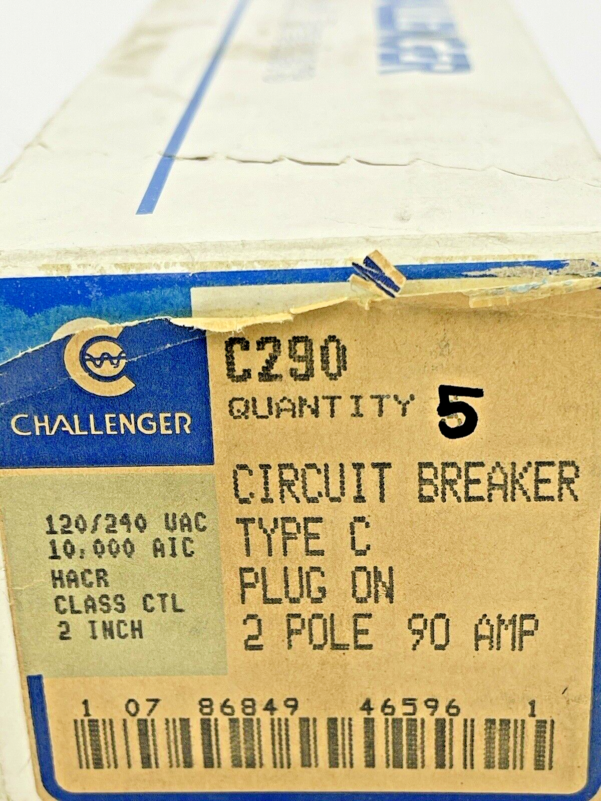 CHALLENGER *BOX OF 5* - C290 - 90A, 2 POLE TYPE C CIRCUIT BREAKERS, 120/240 VAC2