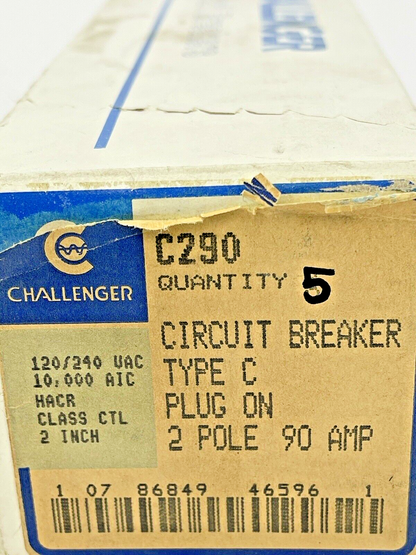 CHALLENGER *BOX OF 5* - C290 - 90A, 2 POLE TYPE C CIRCUIT BREAKERS, 120/240 VAC2