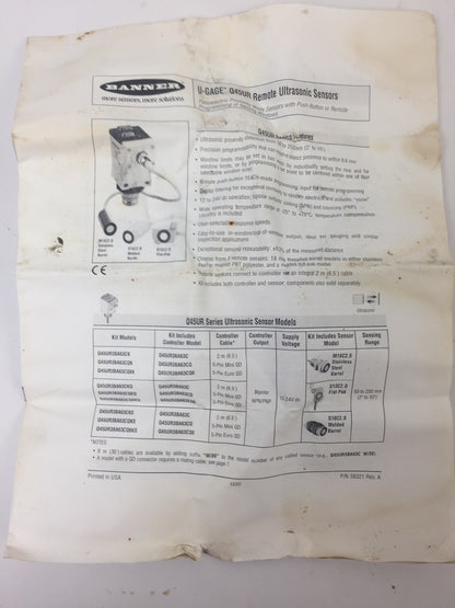 BANNER Q45UR3BA63CQ6 REMOTE ULTRASONIC SENSOR 12-24VDC 150mA6