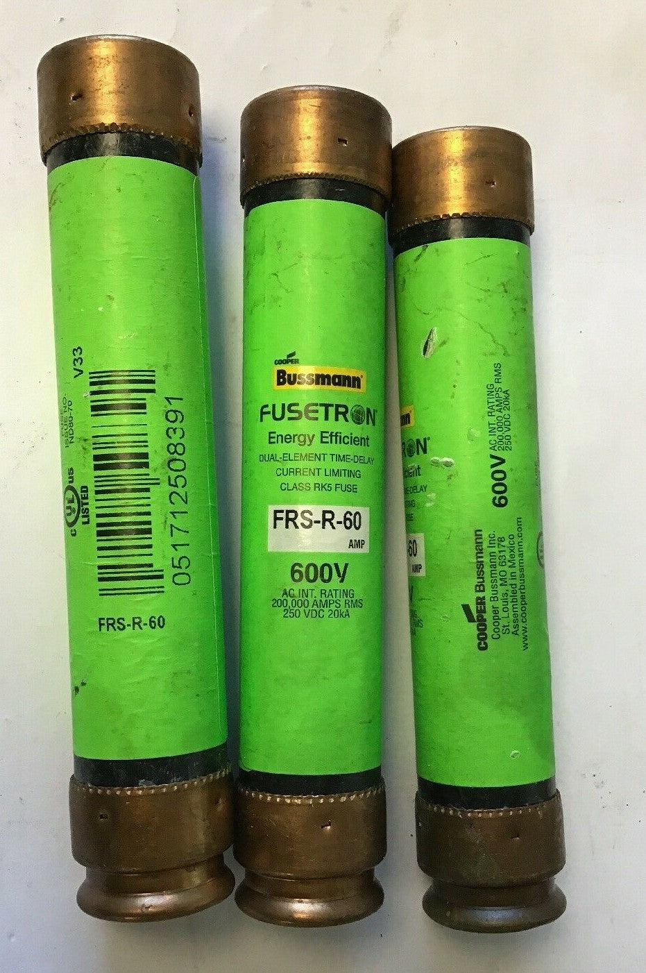 BUSSMAN FRS-R-60 AMP FUSETRON ENERGY EFF. 600V DUAL-ELEM TIME DELAY CLASS RK50