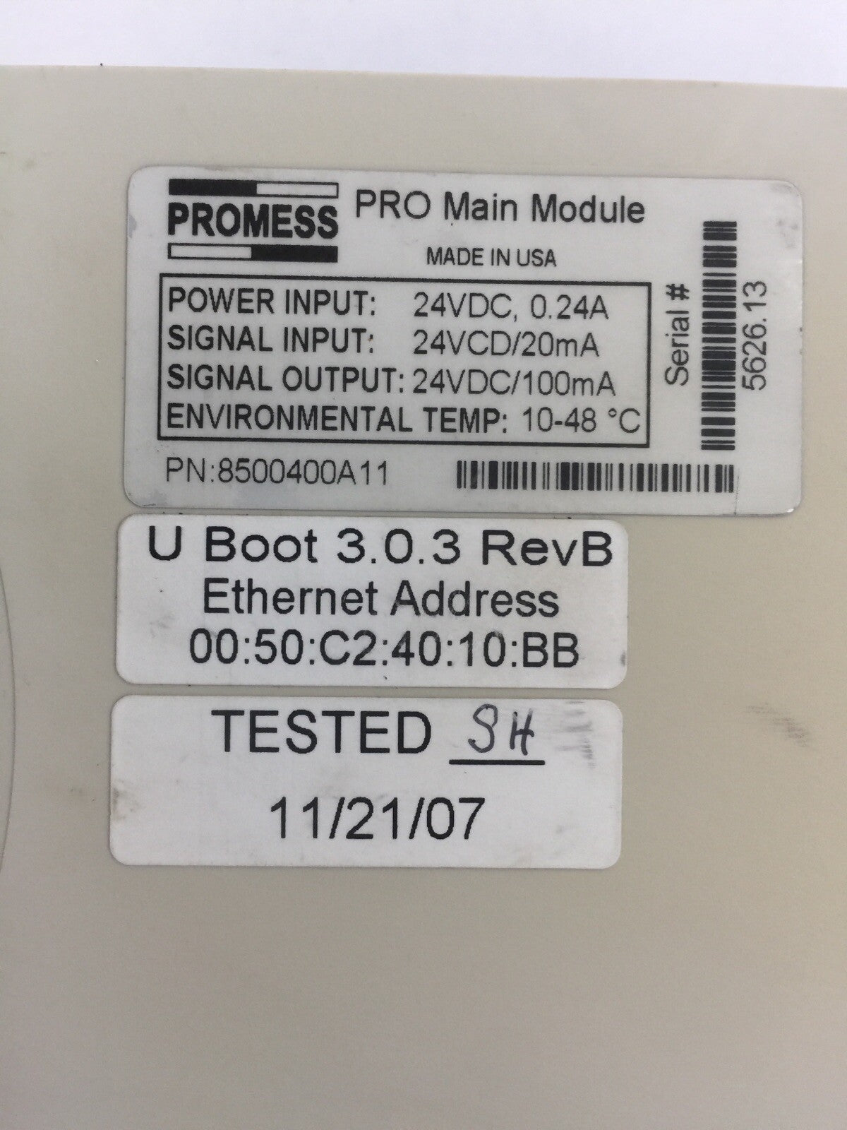 PROMESS 8500400A11 PRO MAIN MODULE 24VDC U BOOT 3.0.3 REV B1