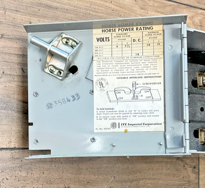 ITE V2B2222LR CLAMPOMATIC VACU-BREAK 60A 250V 2POLE 10HP***SEE DESCRIPTION***6