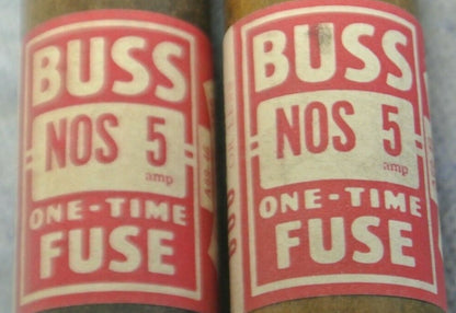 LOT of 2 / BUSS NOS5 CLASS H ONE-TIME FUSES / 5A / 600V / NEW SURPLUS / NOS-51
