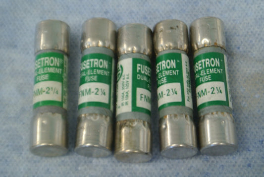 LOT of 5 / BUSS FNM-2-1/4 DUAL-ELEMENT FUSE / 2-1/4A / 250V0