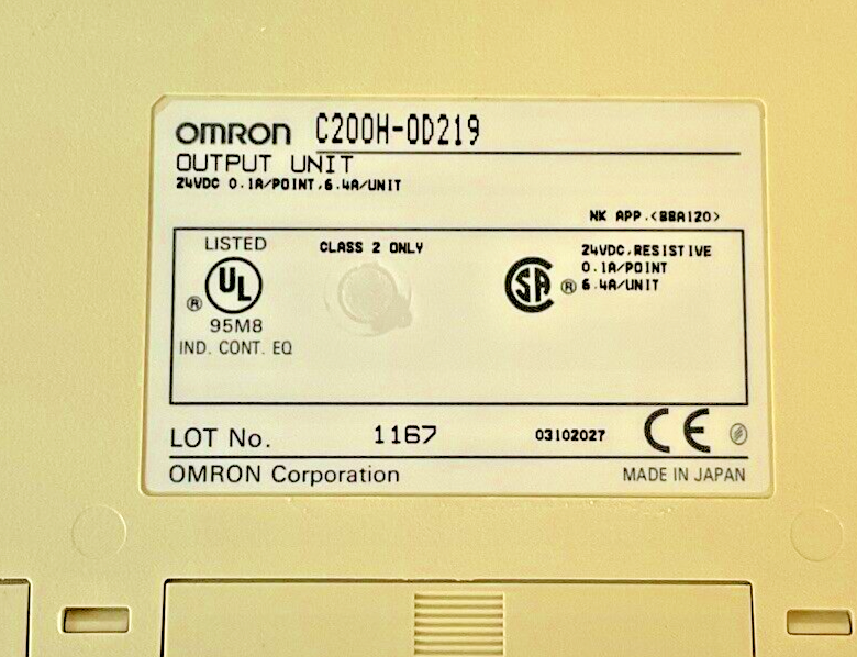 OMRON C200H-0D219 OUTPUT UNIT 24VDC 0.1A/POINT, 6.4A/UNIT ***LOTOF3***2