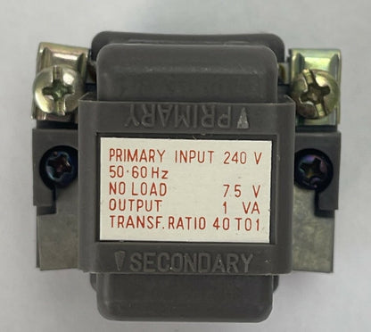 IDEC T2 TRANSFORMER POWER SUPPLY INPUT 240V 50-60HZ NO LOAD 7.5V OUTPUT 1VA0