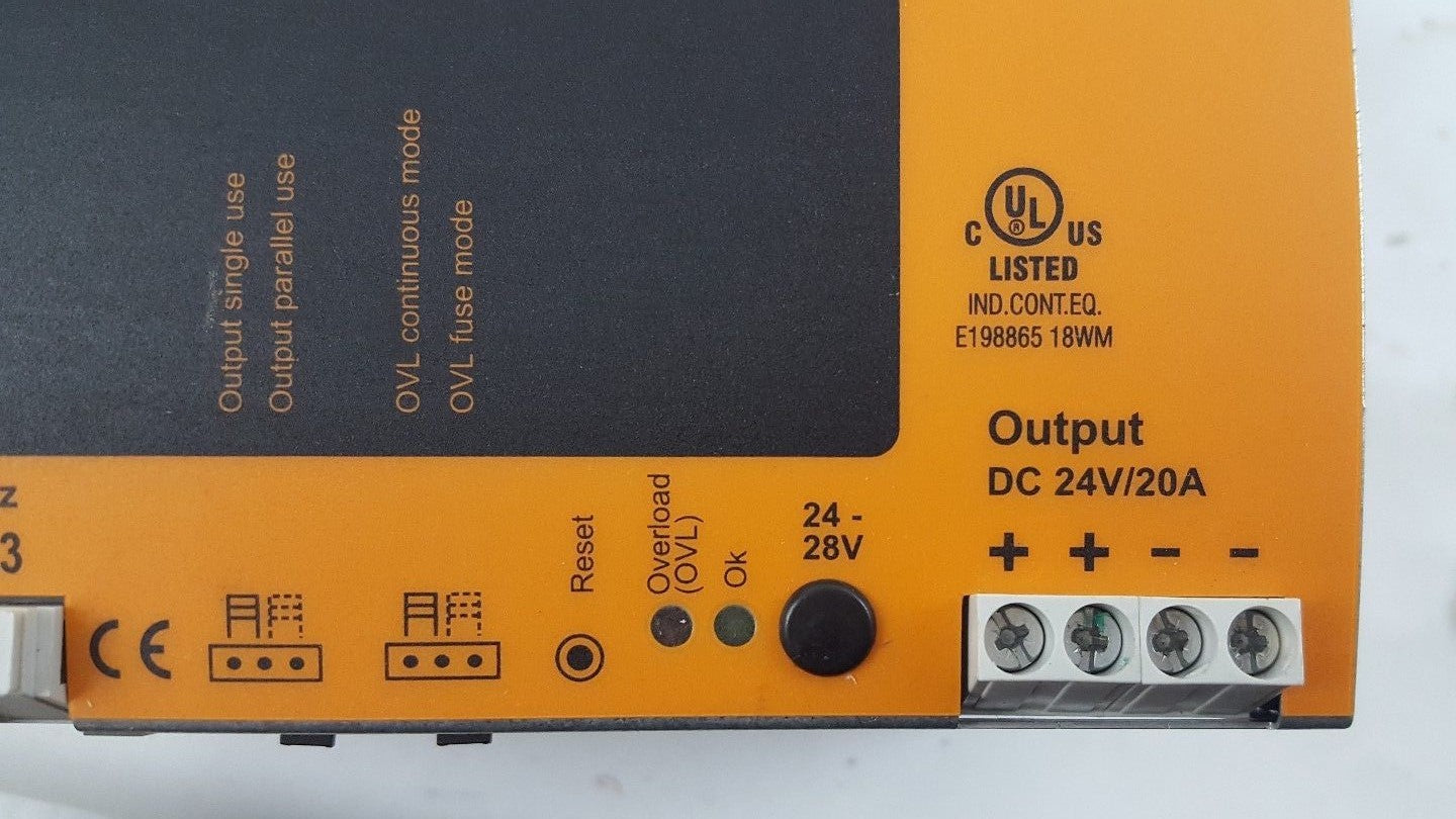 IFM DN2134 POWER SUPPLY 3AC 400-500V 1.7A/PHASE OUTPUT 24-28 VDC 600W 20A2