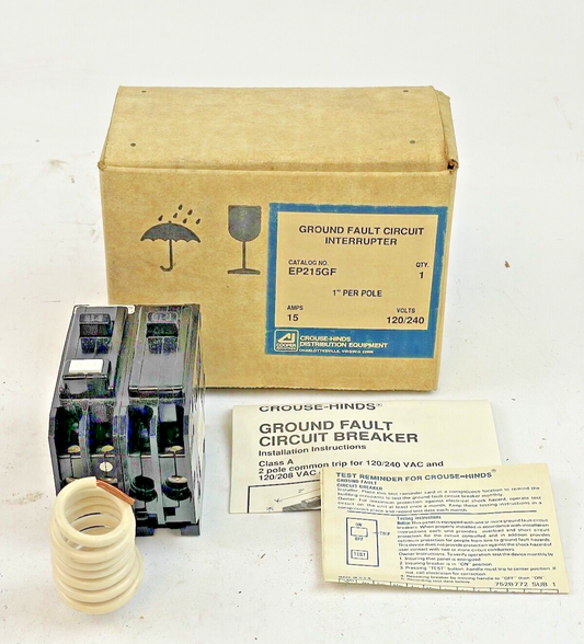 CROUSE-HINDS - EP215GF - 1" PER POLE, 15 A, 240 VAC-GROUND FAULT CIRCUIT BREAKER0