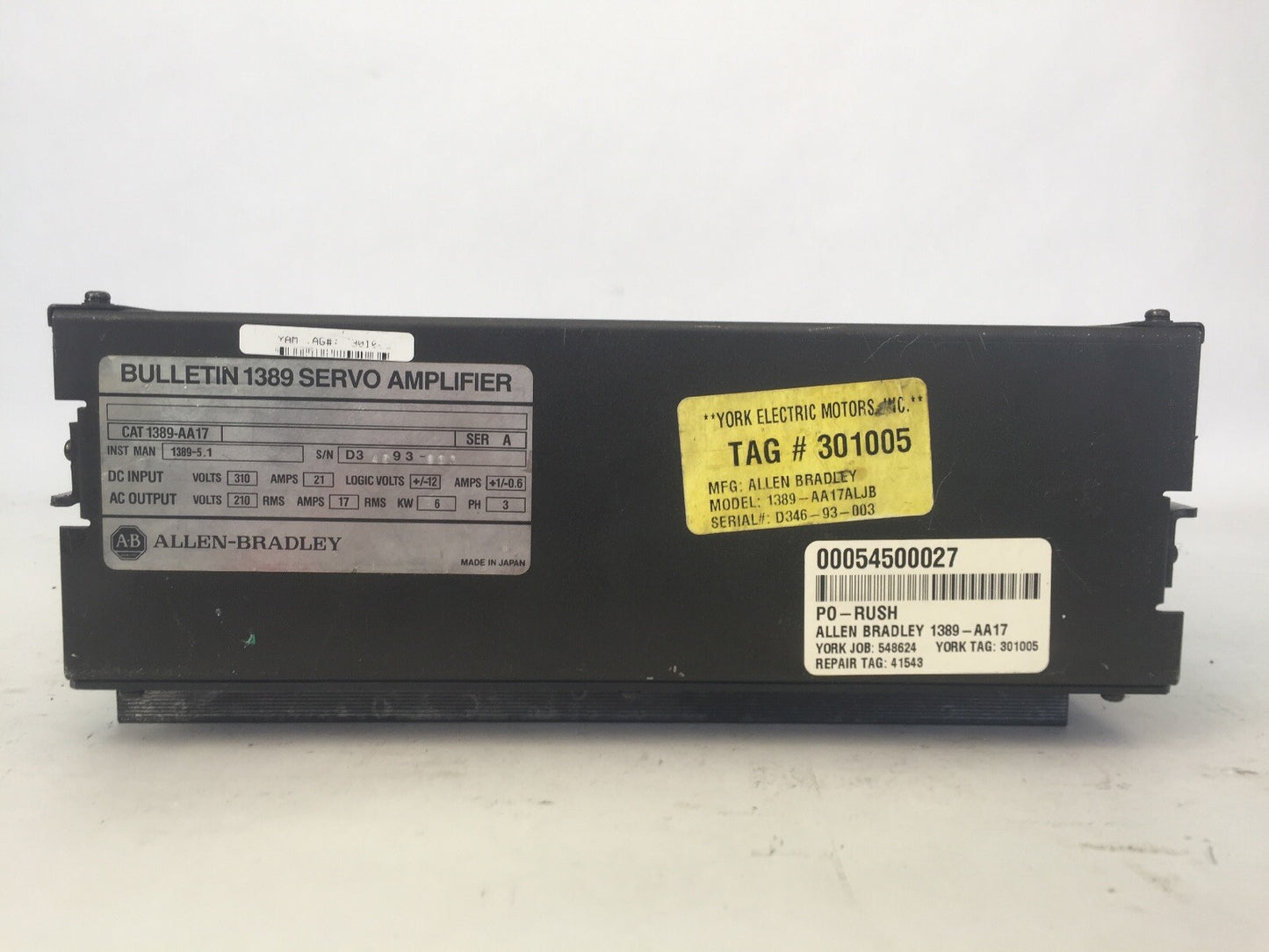 ALLEN BRADLEY 1389-AA17 SERVO AMPLIFIER SER A INPUT 310VDC 21A OUTPUT 210VAC 17A2