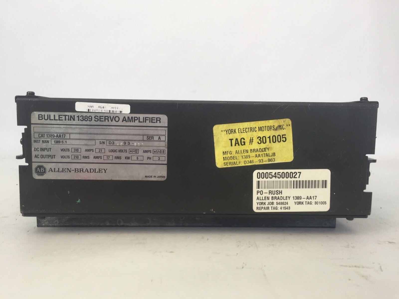 ALLEN BRADLEY 1389-AA17 SERVO AMPLIFIER SER A INPUT 310VDC 21A OUTPUT 210VAC 17A2