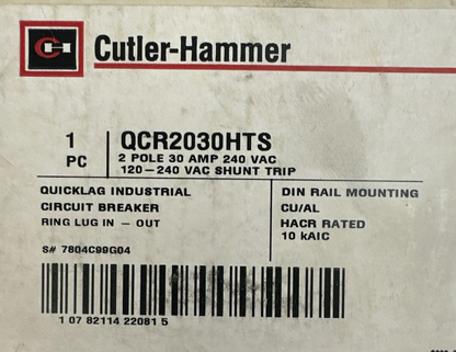 CUTLER HAMMER QCR2030HTS CIRCUIT BREAKER 2P 30A 240VAC 120-240VAC SHUNT TRIP1