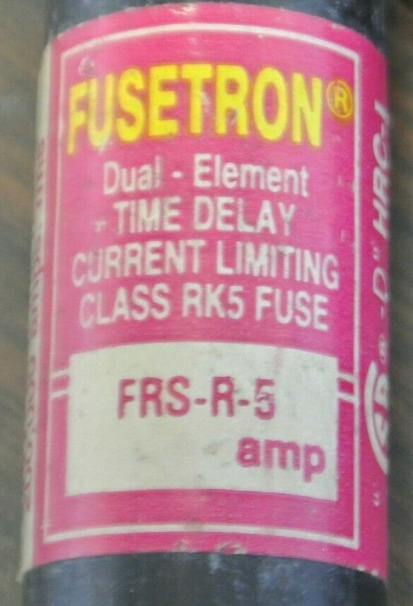 / BUSS FRS-R-5 FUSETRON DUAL-ELEMENT TIME-DELAY RK5 FUSES 5A 600V***LOTOF9***1
