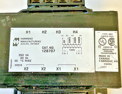 HAMMOND 128707 TRANSFORMER 250VA 60HZ1