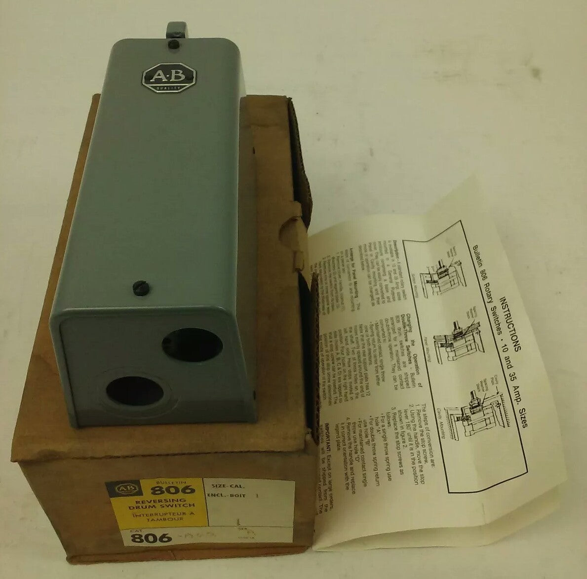 ALLEN BRADLEY 806-A62 SER. A, REVERSING DRUM SWITCH, 10A @ 600VAC,1A @ 115VDC0