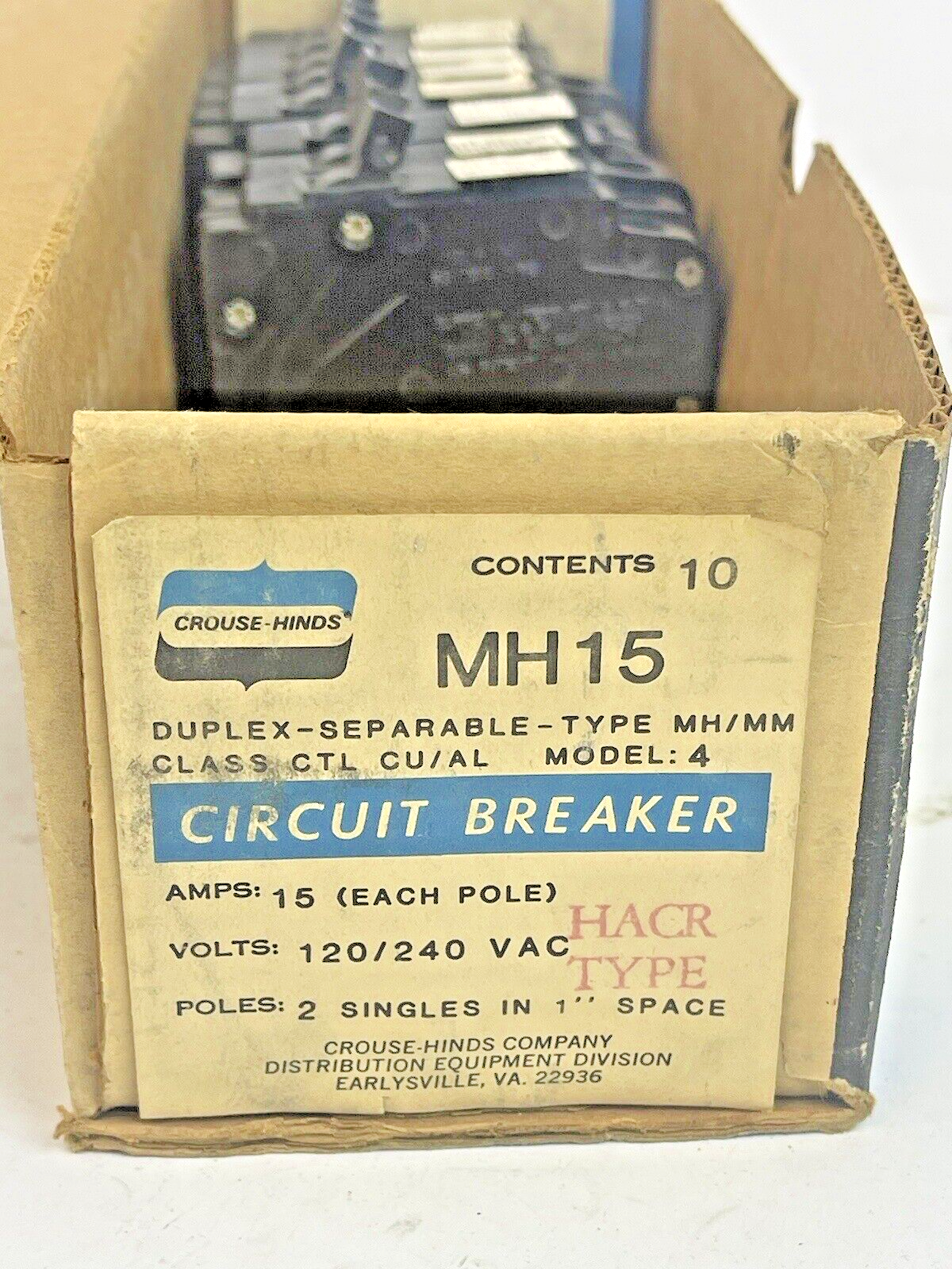CROUSE-HINDS *BOX OF 4 PAIRS* - MH15 - 1 POLE, 15 A, 240 VAC CIRCUIT BREAKER2