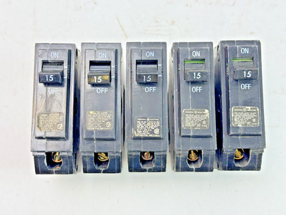 GE **LOT OF 5** - THQB115 - CIRCUIT BREAKERS - 1 POLE, 15 A, 240 VAC, TYPE THQB1