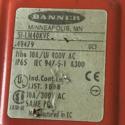 Banner SI-LM40KVE Interlock Body 49479 10A/Ui 400VAC ***(LOTOF2)***5