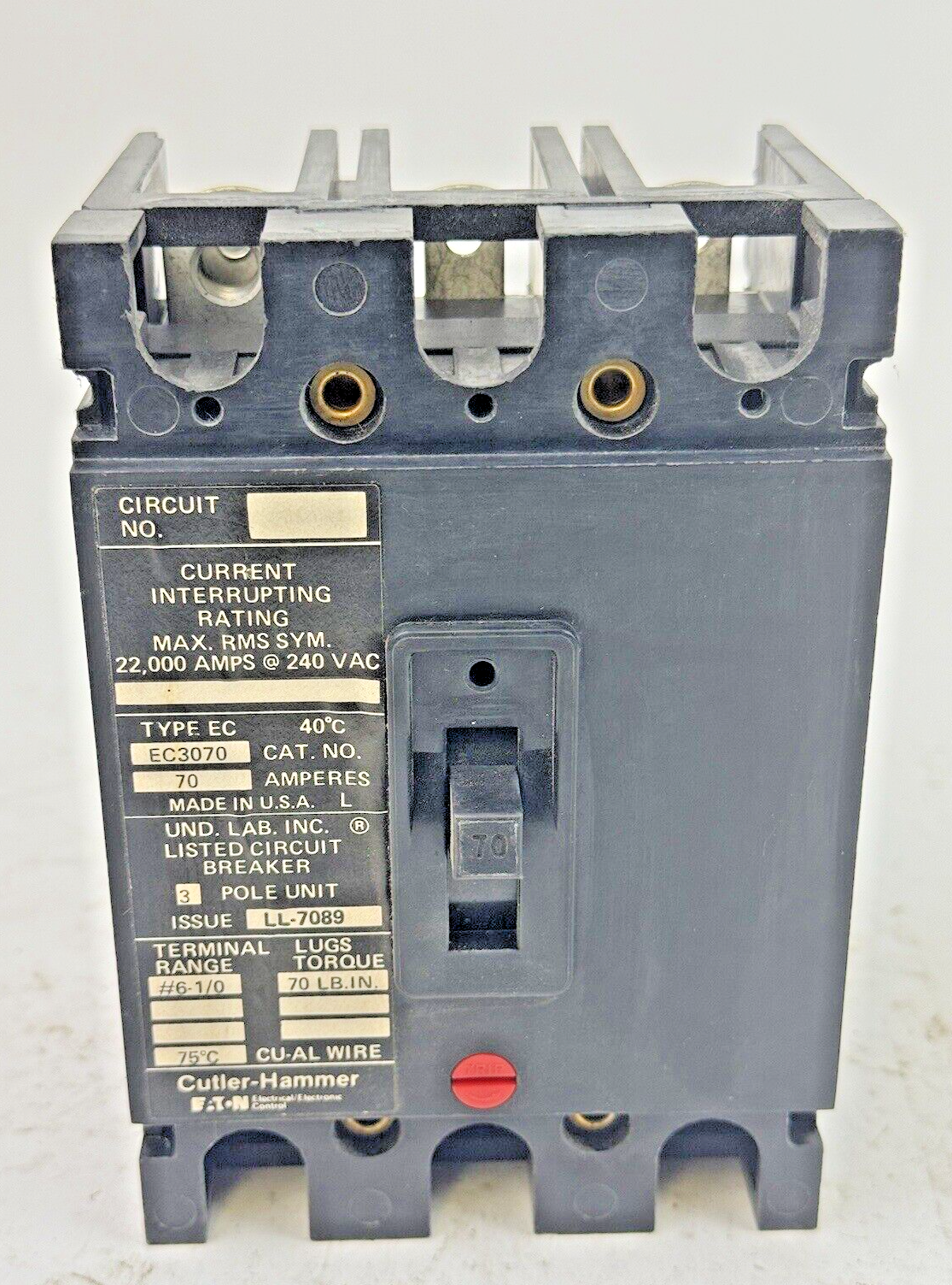 CUTLER-HAMMER - EC3070- CIRCUIT BREAKER - 70 A, 240 VAC, 3 POLE1