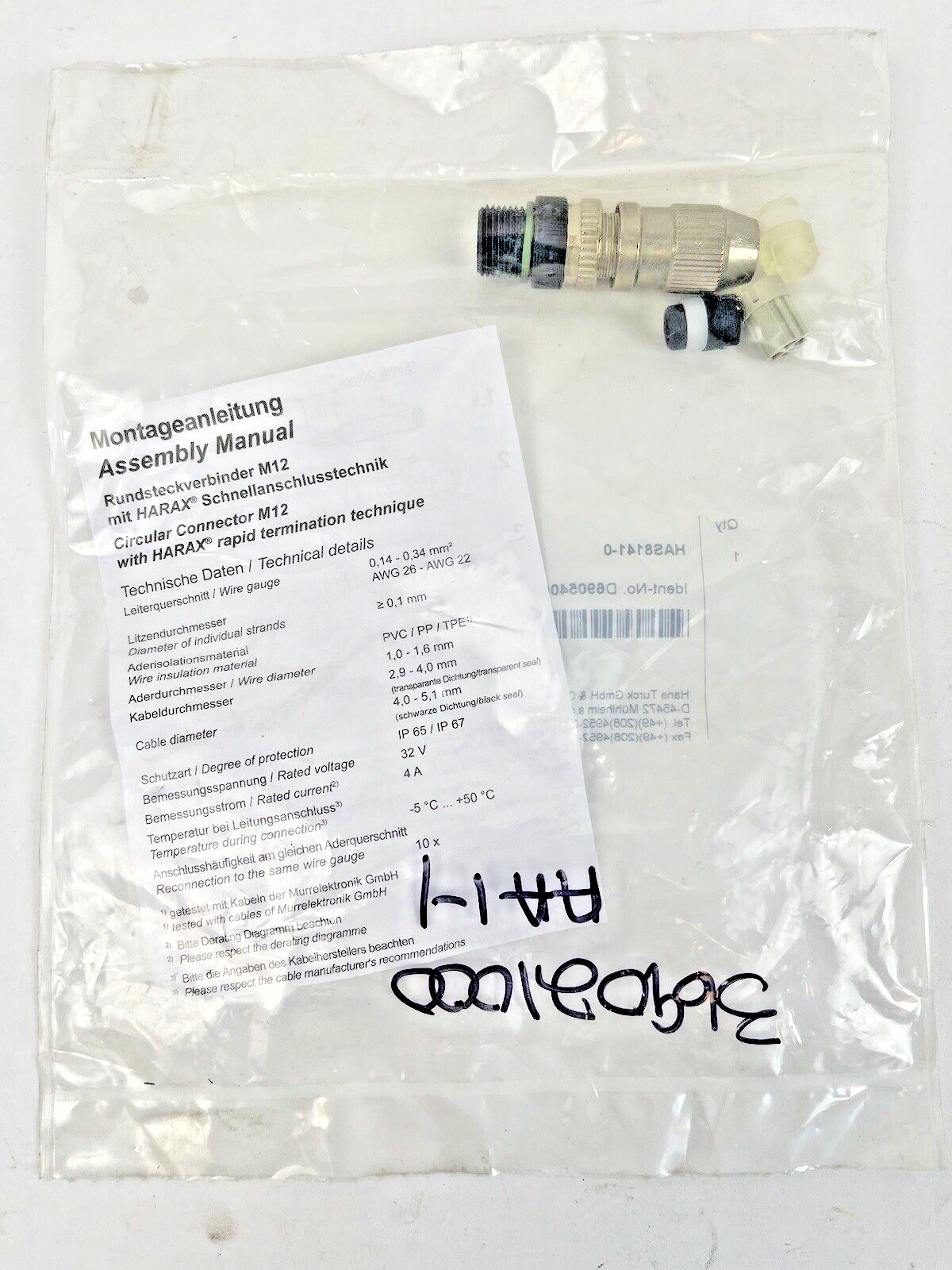 TURCK - HAS8141-0 - CIRCULAR CONNECTOR M12 - BS8146-0 - W/ HARAX RAPID TERMINAT4