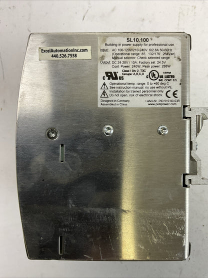 PULS SL10.100 POWER SUPPLY OUTPUT 24VDC 10A INPUT 100-120/220/240VAC 6.0/2.8A1