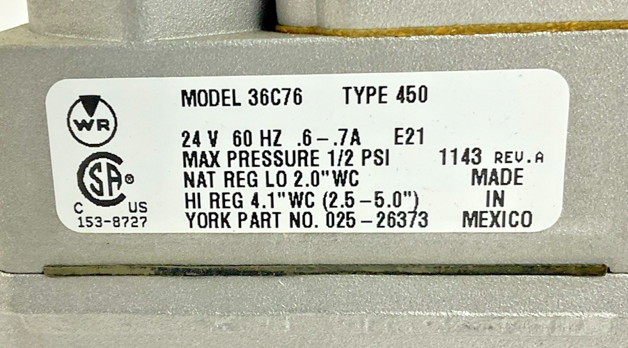 WHITE-RODGERS 36C76 MANIFOLD GAS VALVE 3/4 X 3/4 6-7A 24V 1/2PSI 280000BTU6