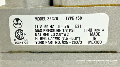WHITE-RODGERS 36C76 MANIFOLD GAS VALVE 3/4 X 3/4 6-7A 24V 1/2PSI 280000BTU6