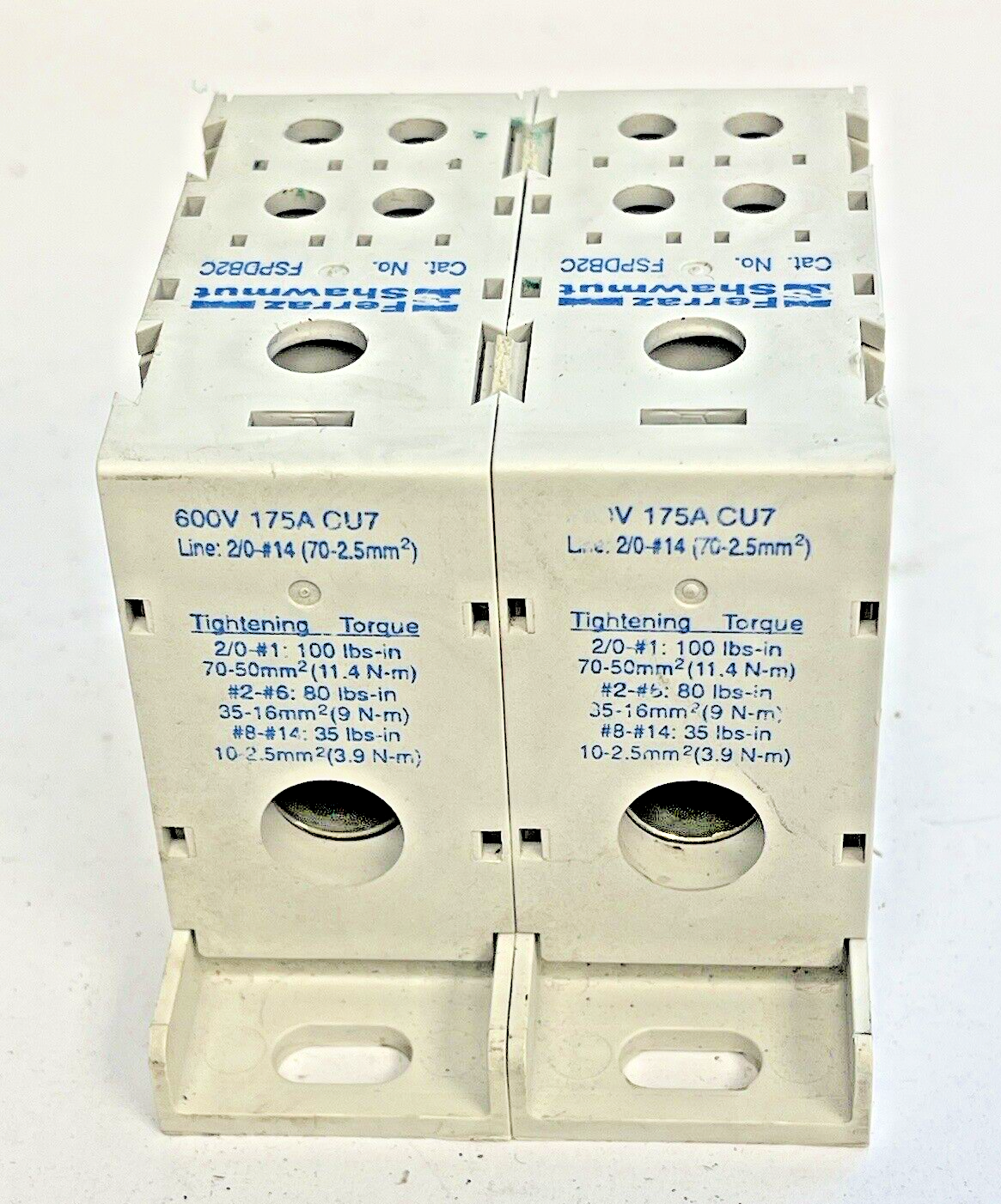 FERRAZ SHAWMUT *LOT OF 2* - FSPDB2C - POWER DISTRIBUTION BLOCK - 600VAC, 175A3