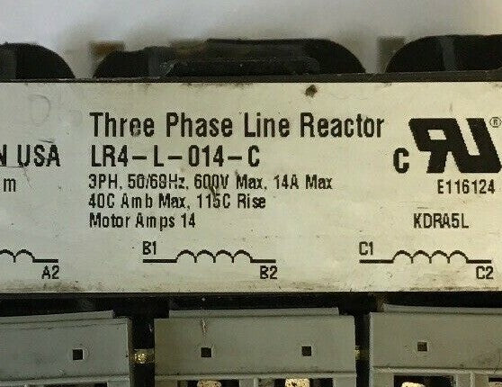 EMERSON LR4-L-014-C THREE PHASE LINE REACTOR 3PH,50/60HZ, 600V MAX 14A MAX 1