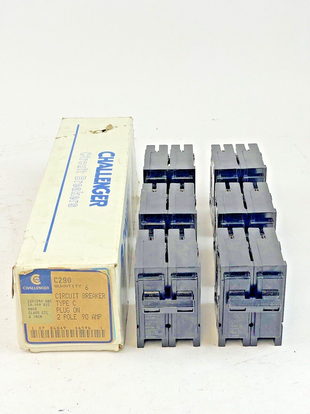 CHALLENGER *BOX OF 6* - C290 - 90A, 2 POLE TYPE C CIRCUIT BREAKERS, 120/240 VAC1