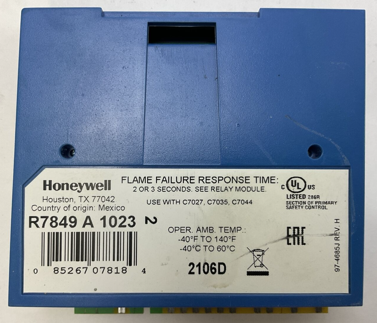 HONEYWELL R7849 A 1023 ULTRAVIOLET FLAME AMPLIFIER REV H R7849A10231