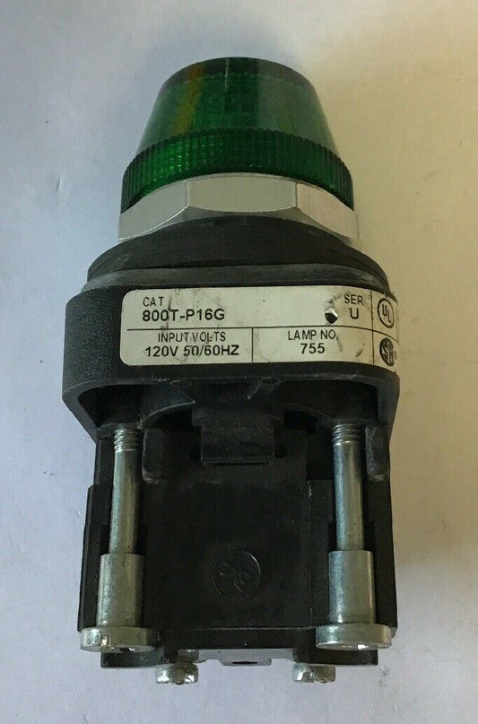 ALLEN BRADLEY 800T-P16G SER. U GREEN PILOT LIGHT 120V 50/60HZ, 755 LAMP0