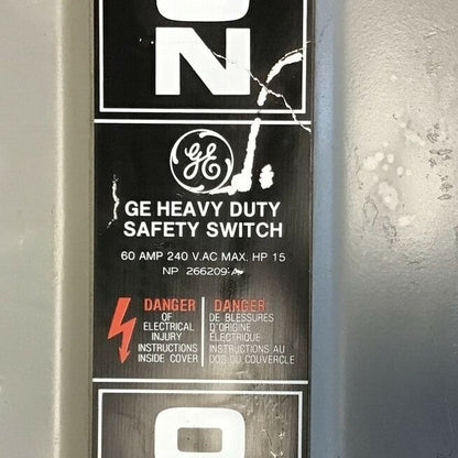 GENERAL ELECTRIC TH3222R SAFETY SWITCH MODEL7 240VAC/250VDC TYPE3R 60A2