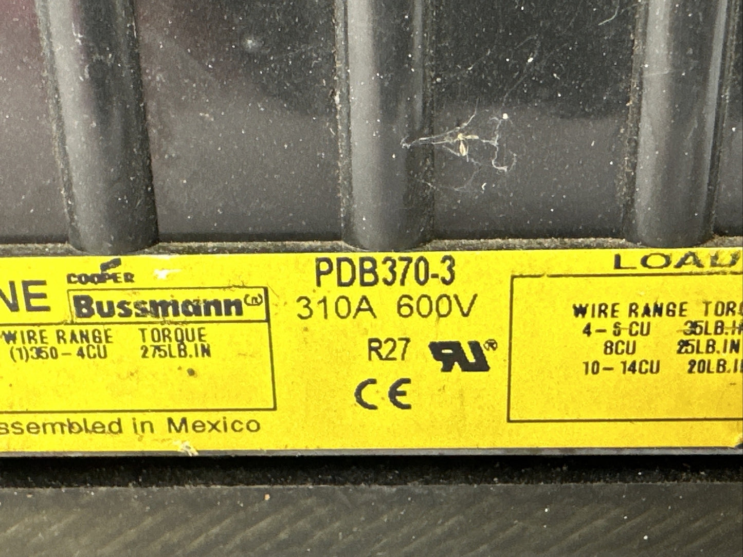 BUSSMANN PDB370-3 POWER DISTRIBUTION BLOCK 3POLE 600V 310A1