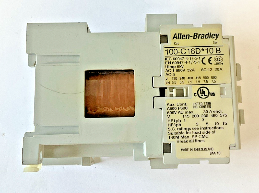 ALLEN BRADLEY 100-C16*D10 CONTACTOR SER.B 600VAC 30A2