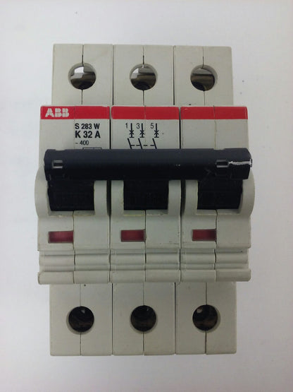 ABB S283W, CIRCUIT BREAKER, K32A, 3POLE, 277/480VAC, MAX 254/440, VDE0660, NEW0