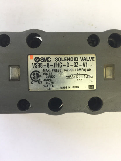 SMC VSR8-8-FHG-D-3Z-V1 SOLENOID VALVE 24 VDC 0.075 AMPS 1.8 WATTS1