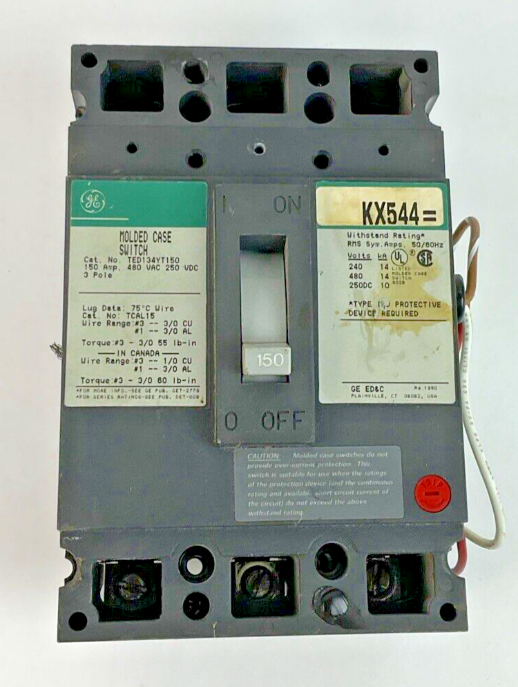 GE TED134YT150 CIRCUIT BREAKER 150A 480VAC 250VDC 3POLE0