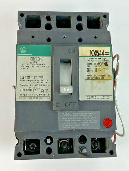 GE TED134YT150 CIRCUIT BREAKER 150A 480VAC 250VDC 3POLE0