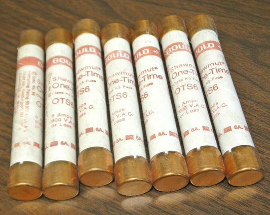LOT of 7 / GOULD-SHAWMUT OTS6 ONE-TIME FUSE / 6A / 600V / NEW SURPLUS / OTS-60