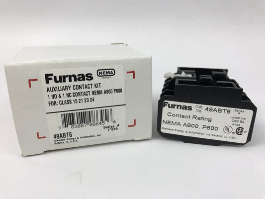 Furnas 49ABT6 Auxiliary Contact Kit, For Class 15 21 23 24, NEMA A600-P600, NEW0