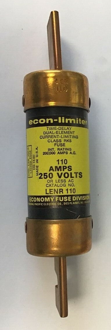 ECONOMY LEN 110 FUSE ECON-LIMITER CLASS RK5 TIME DELAY CURRENT LIMITING 250VAC0
